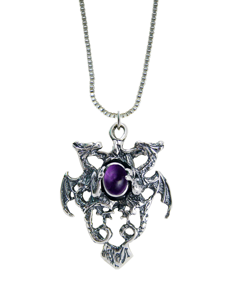 Sterling Silver Dragon Crest Pendant With Amethyst
